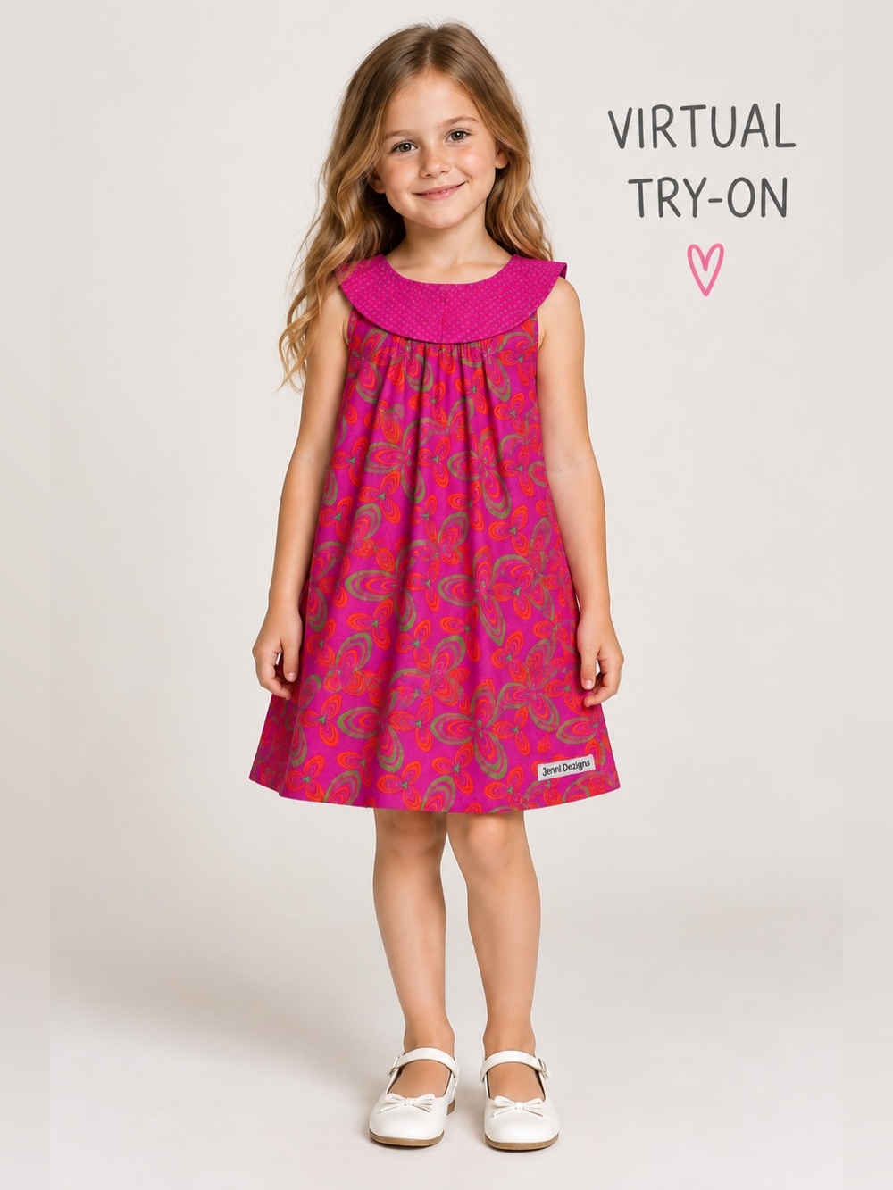 Jenni Dezigns Girls Pink Floral Cotton Dress Size 6-7 Handmade South Africa